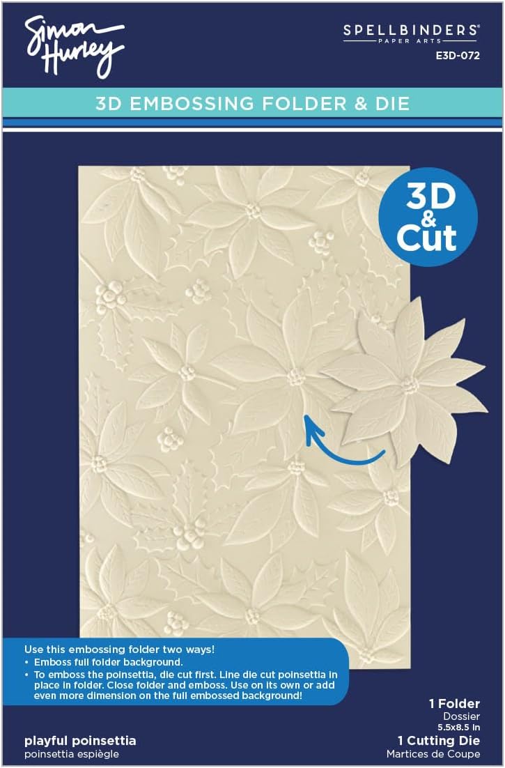 Spellbinders E3D-072 Playful Poinsettia 3D Embossing Folder by Simon Hurley - Image 1